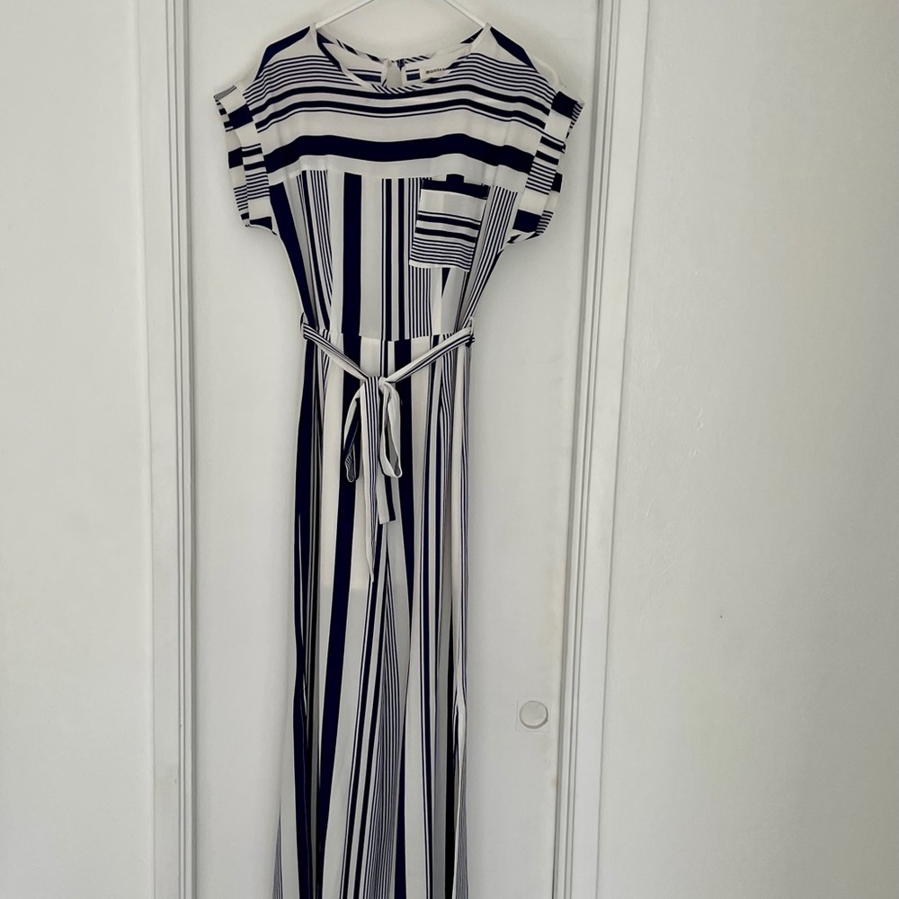 White & Navy Blue Striped Jumpsuit